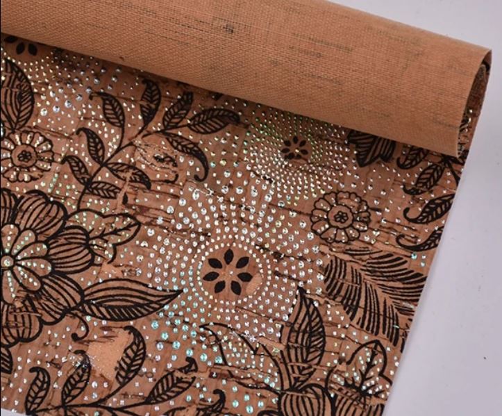 Printed Flower Design Cork Pu Leather For Lady Shoe
